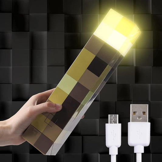 Antorcha de Pared Iluminada Pixel - Lámpara Estilo Minecraft USB